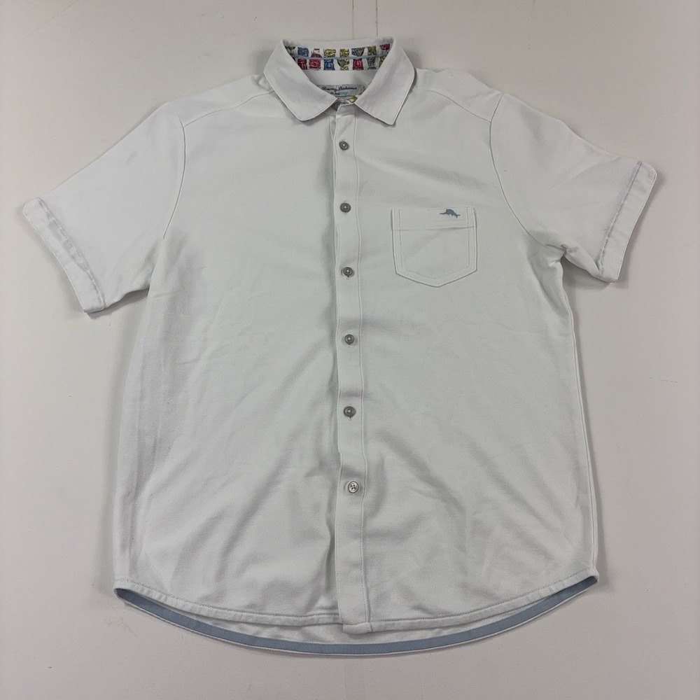 Tommy Bahama Shirt Mens Small White IslandZone Knit Short Sleeve Button Up